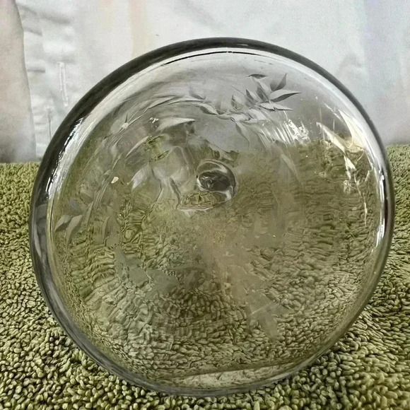 Oil Cruet Decanter w/ Stopper Cut Glass Crystal Etched Floral 7” - Picture 4 of 7